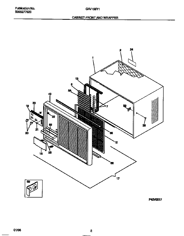 CABINET FRONT AND WRAPPER Diagram and Parts List for GAV158Y1A1  Gibson Air Conditioner