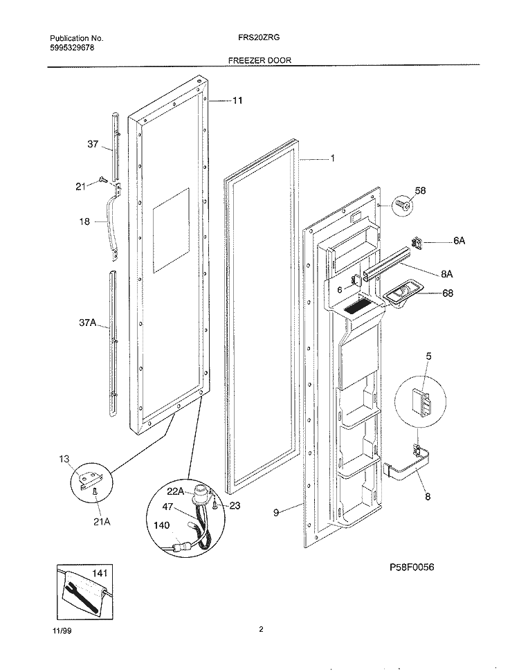 FREEZER DOOR Diagram and Parts List for FRS20ZRGB6  Frigidaire Refrigerator