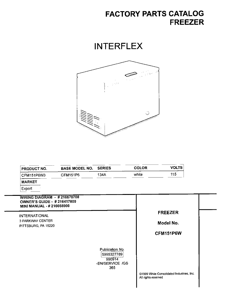COVER Diagram and Parts List for CFM151P6W3  Frigidaire Freezer