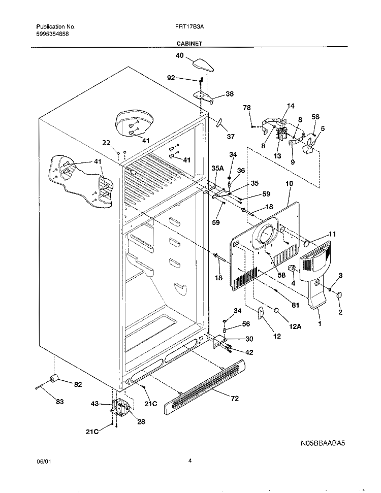 CABINET Diagram and Parts List for FRT17B3AT1  Frigidaire Refrigerator