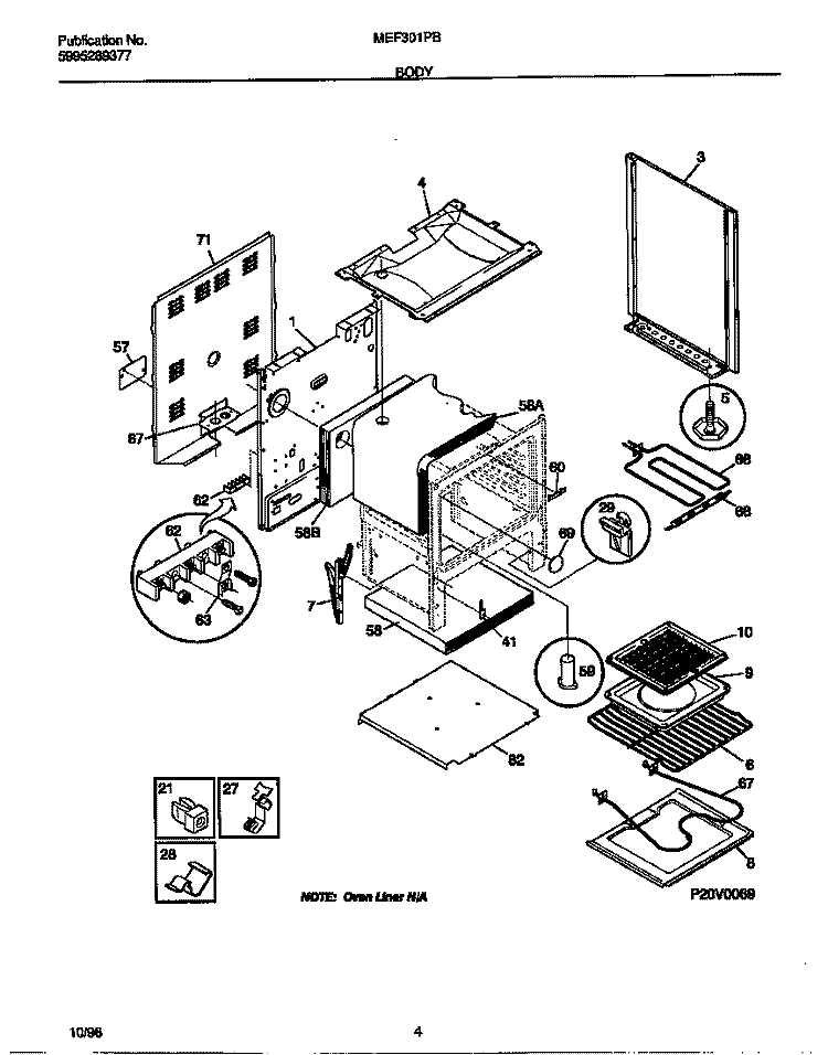 BODY Diagram and Parts List for MEF301PBDH  Frigidaire Range