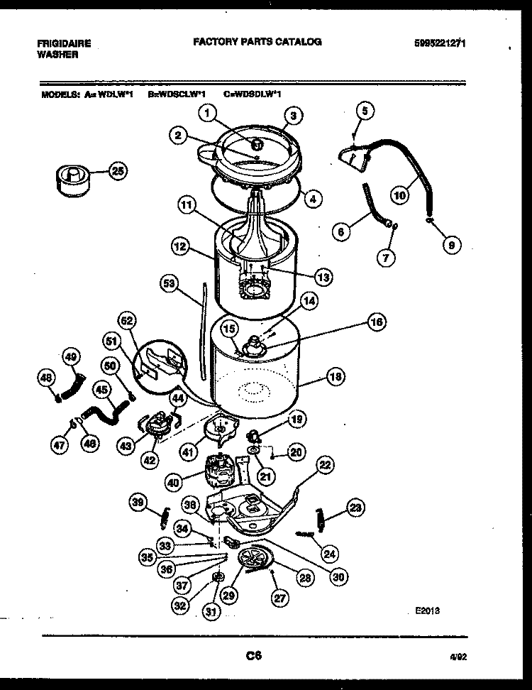 TUB DETAIL Diagram and Parts List for WDSCLW1  Frigidaire Washer