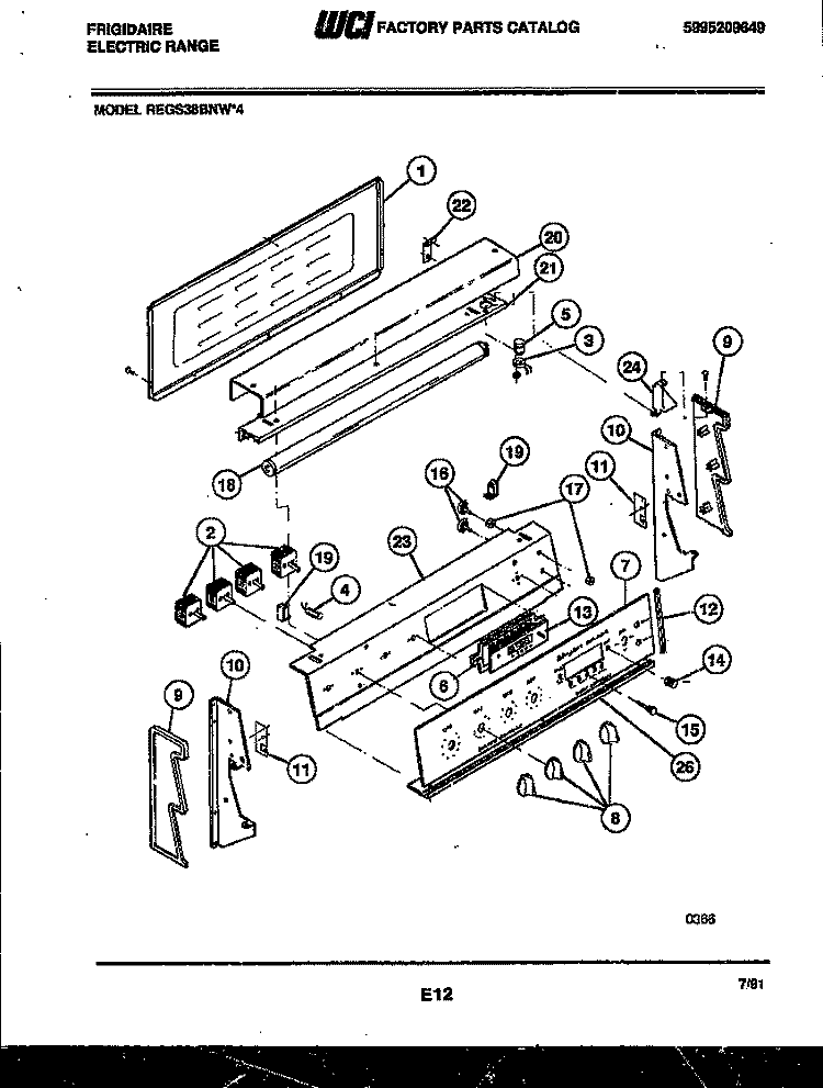 BACKGUARD Diagram and Parts List for REGS38BNW4  Frigidaire Range