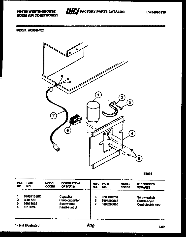 ELECTRICAL PARTS Diagram and Parts List for AC051N7Z1  Frigidaire Air Conditioner