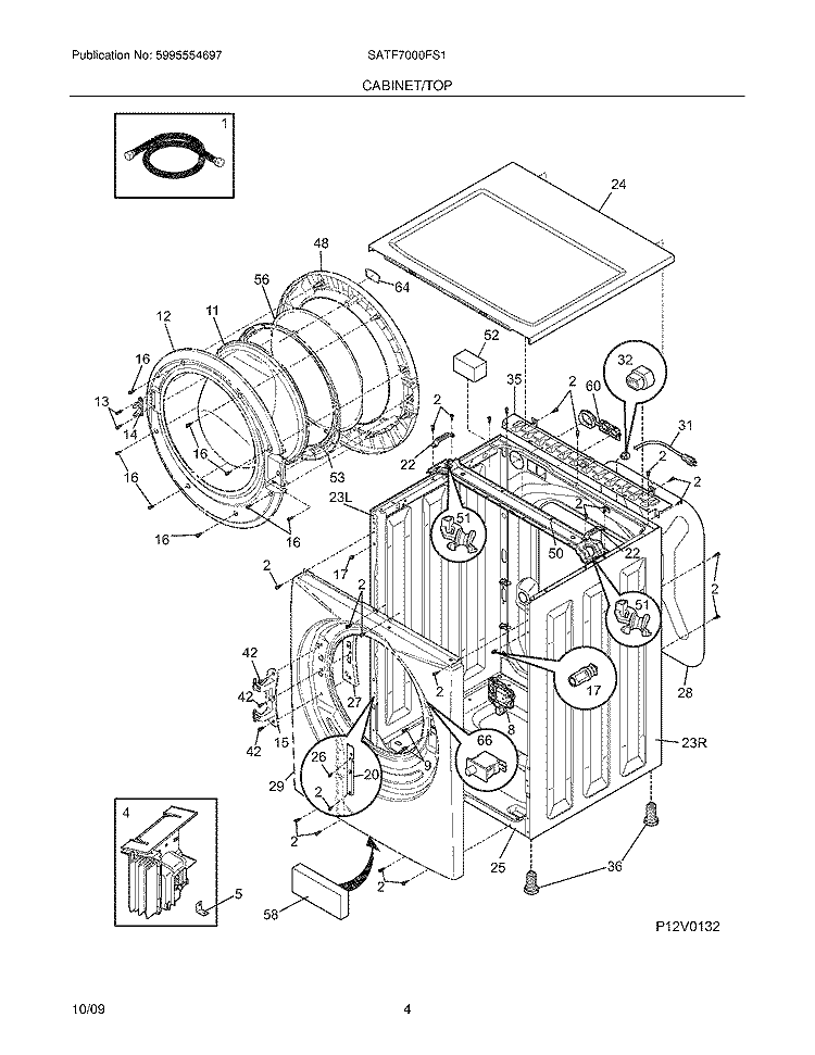 CABINET/TOP Diagram and Parts List for SATF7000FS1  Electrolux Washer