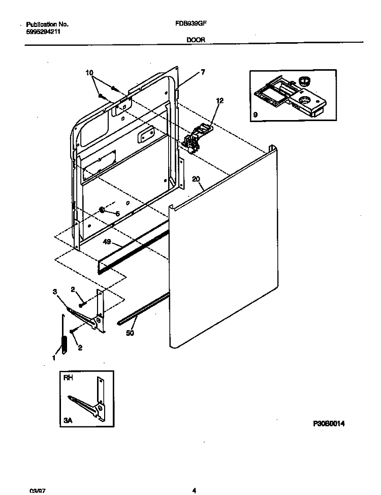 DOOR Diagram and Parts List for FDB939GFS2  Frigidaire Dishwasher