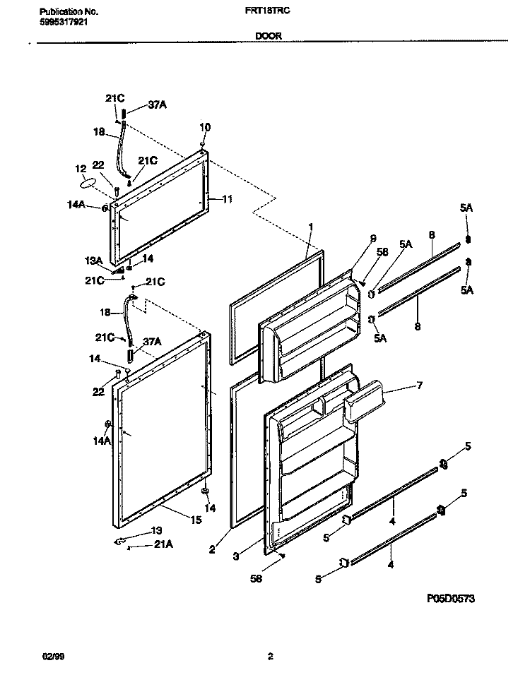 DOORS Diagram and Parts List for FRT18TRCW7  Frigidaire Refrigerator