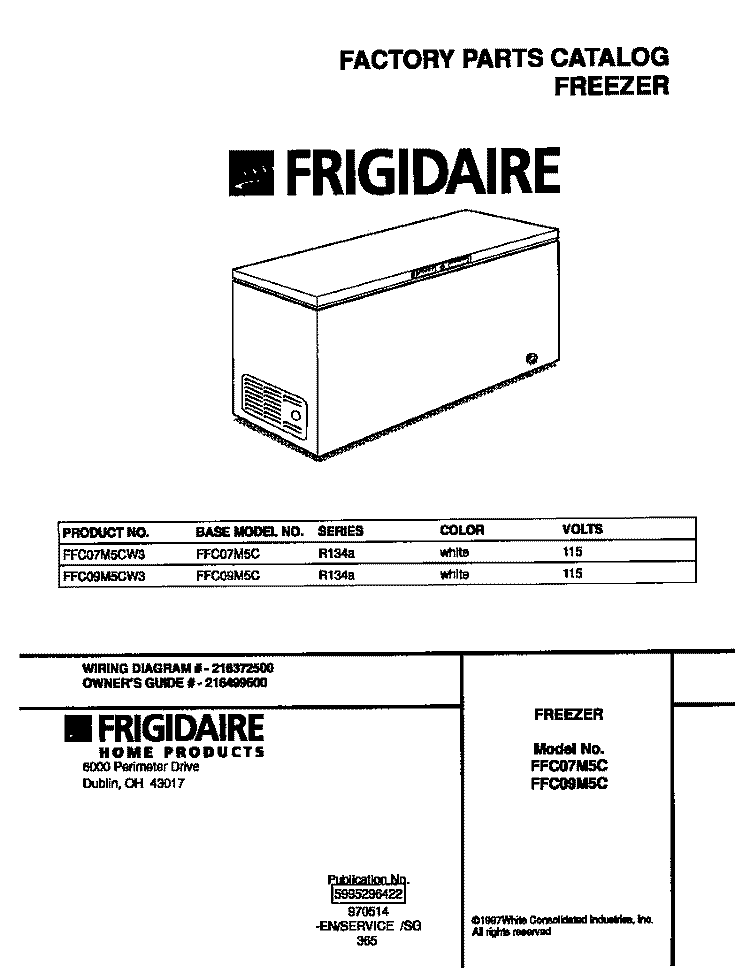 COVER Diagram and Parts List for FFC09M5CW3  Frigidaire Freezer