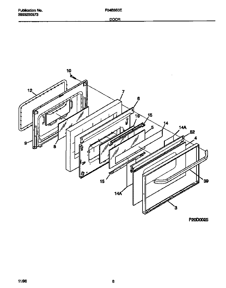 DOOR Diagram and Parts List for F04B350EDC  Frigidaire Range