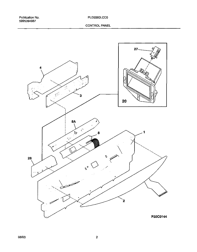 CONTROL PANEL Diagram and Parts List for PLD2560LCC0  Frigidaire Dishwasher