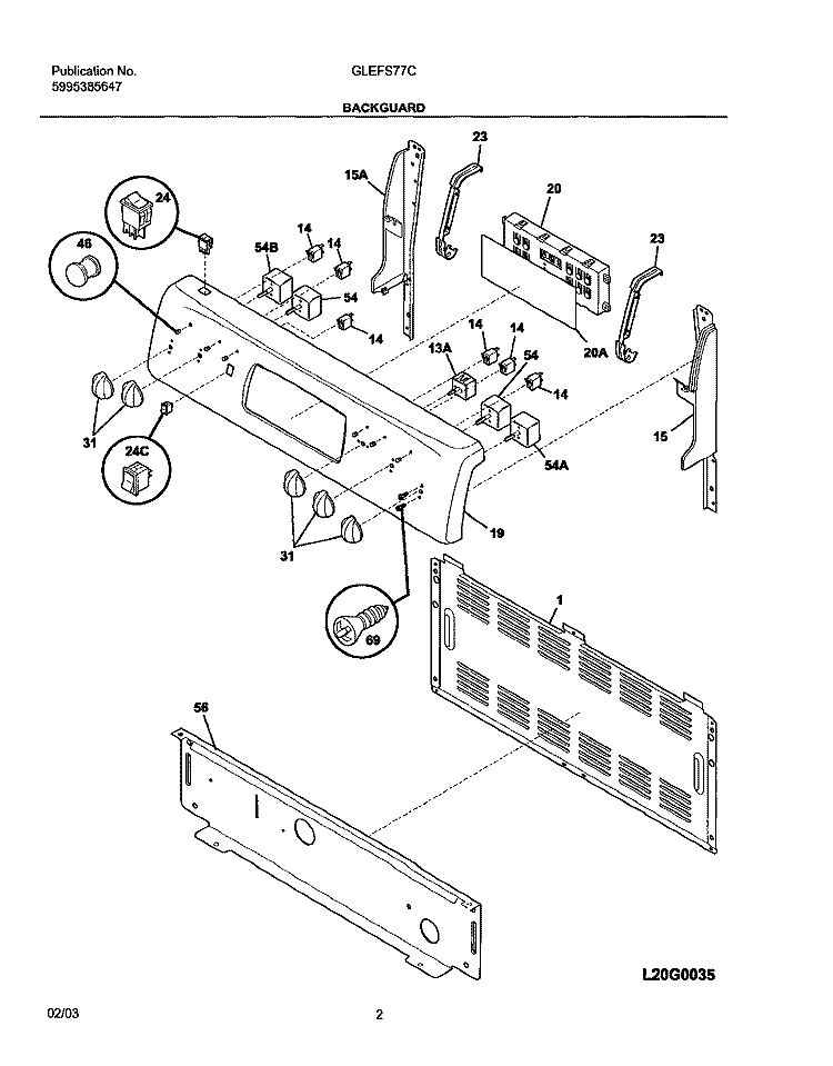 BACKGUARD Diagram and Parts List for GLEFS77CQA  Frigidaire Range