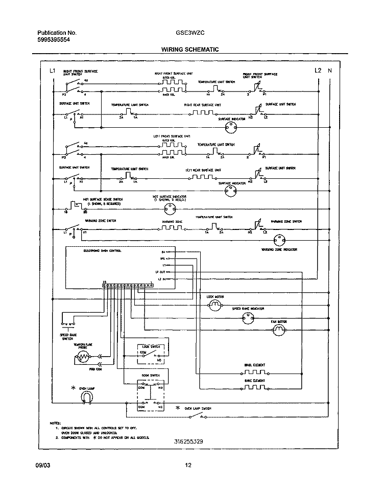 WIRING SCHEMATIC Diagram and Parts List for GSE3WZCBB  Frigidaire Range