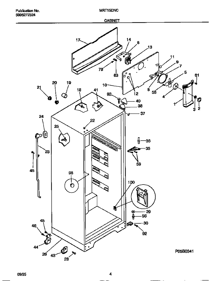 CABINET Diagram and Parts List for MRT15DNCW1  Frigidaire Refrigerator