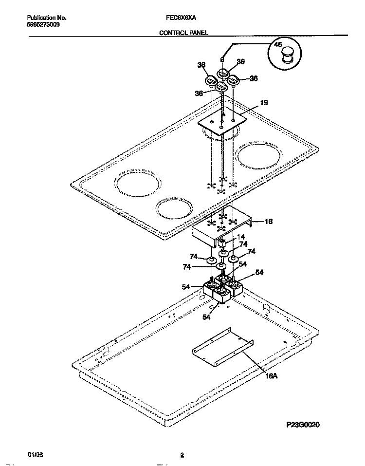 CONTROL PANEL Diagram and Parts List for FEC6X6XACD  Frigidaire Cooktop