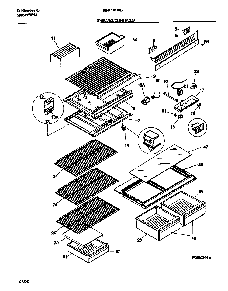 SHELVES / CONTROLS Diagram and Parts List for MRT18FNCD0  Uni Refrigerator
