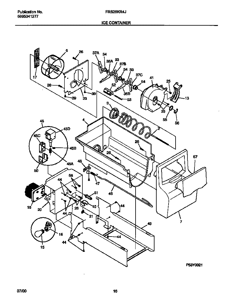 ICE CONTAINER Diagram and Parts List for FRS26KR4JW0  Frigidaire Refrigerator