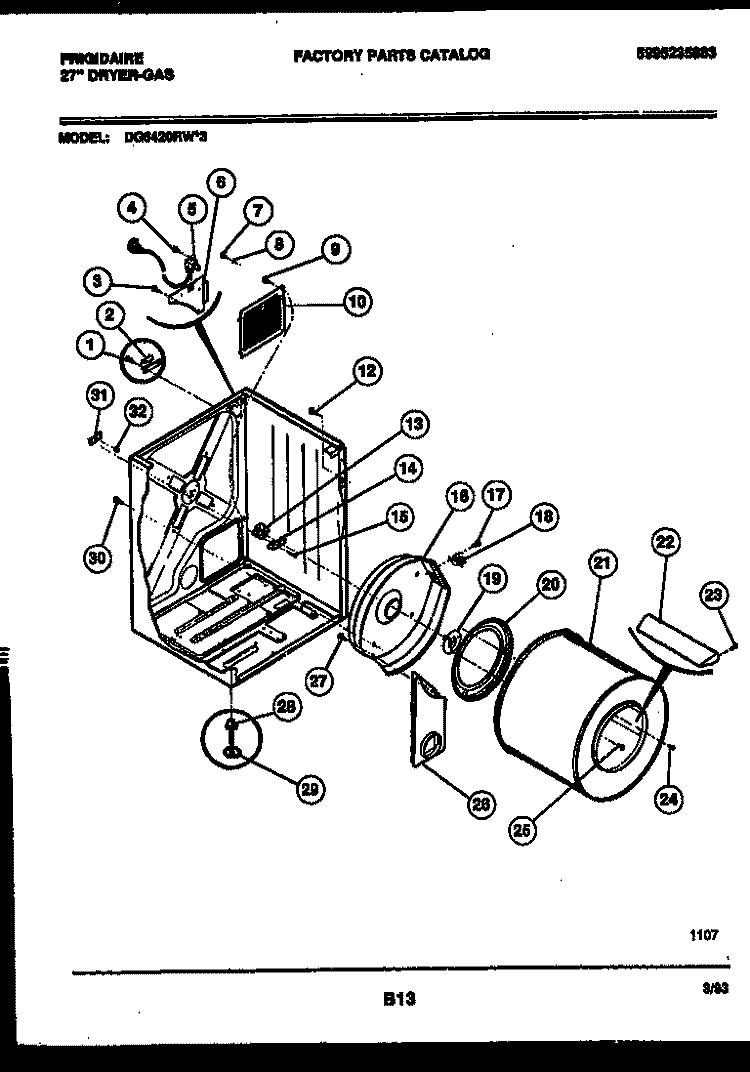 CABINET AND COMPONENT PARTS Diagram and Parts List for DG6420RW3  Frigidaire Dryer