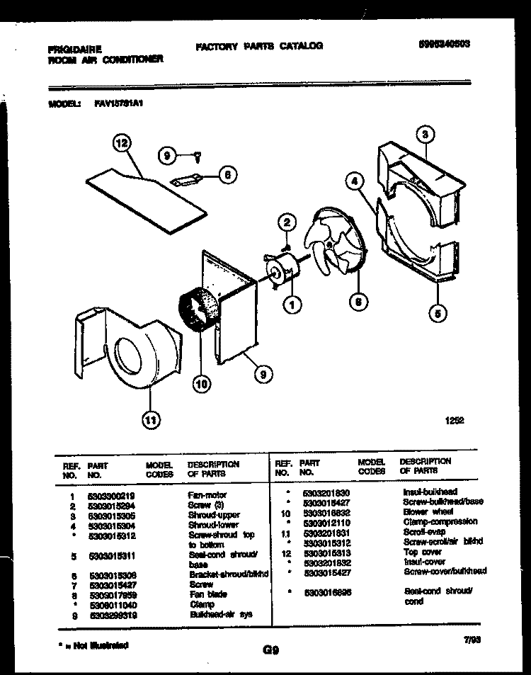 AIR HANDLING PARTS Diagram and Parts List for FAV157S1A1  Frigidaire Air Conditioner