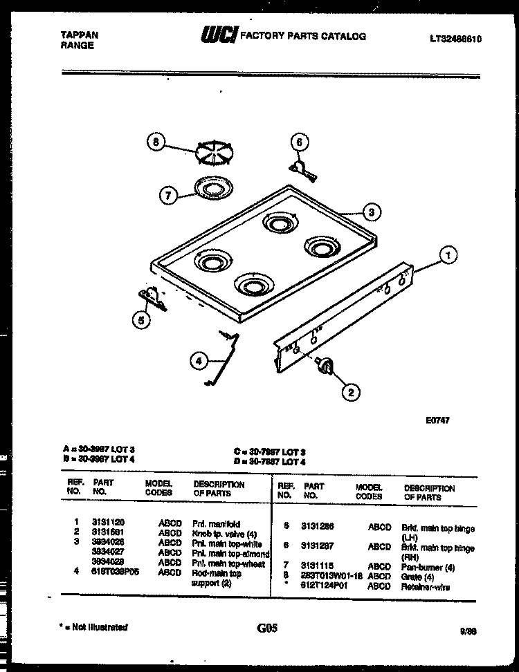 COOKTOP PARTS Diagram and Parts List for 30-3987-23-04  Tappan Range