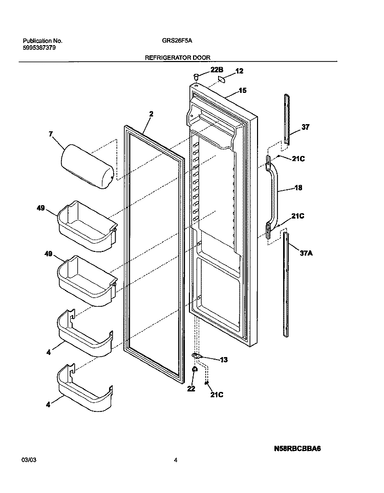 REFRIGERATOR DOOR Diagram and Parts List for GRS26F5AW6  Gibson Refrigerator