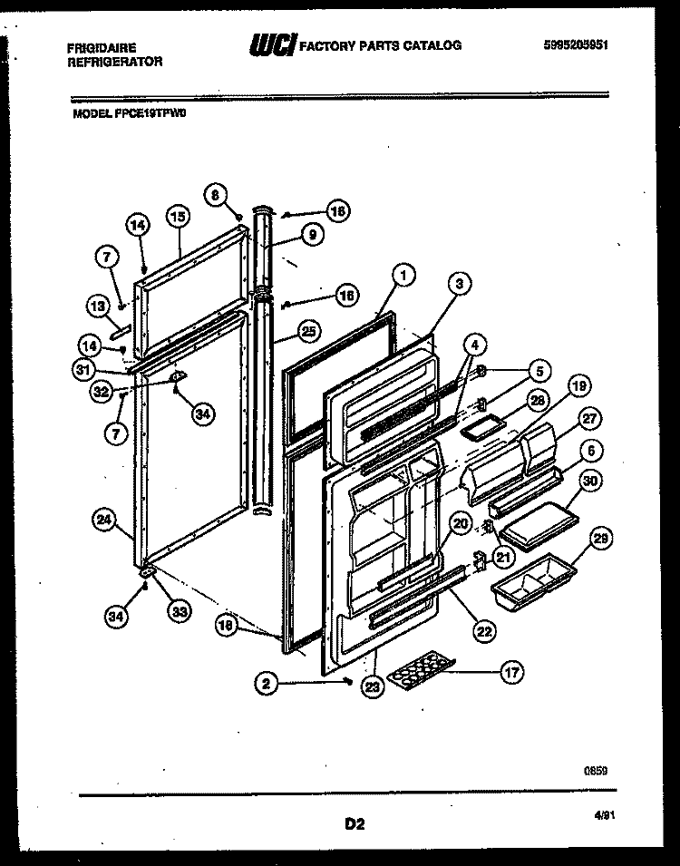 DOOR PARTS Diagram and Parts List for FPCE19TPW0  Frigidaire Refrigerator