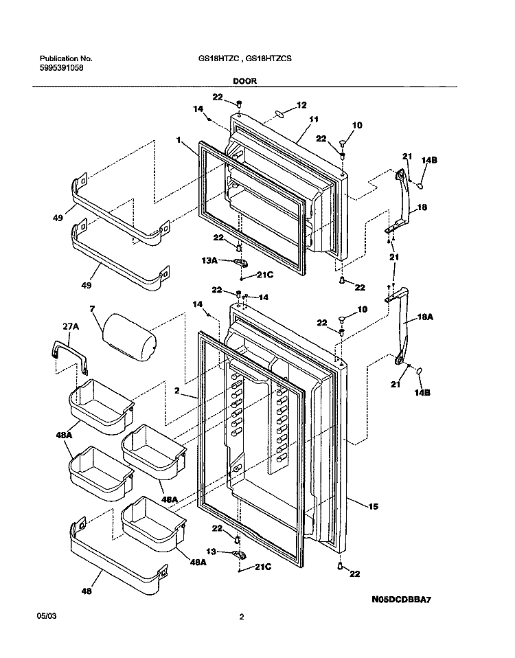 DOOR Diagram and Parts List for GS18HTZCSB0  Frigidaire Refrigerator