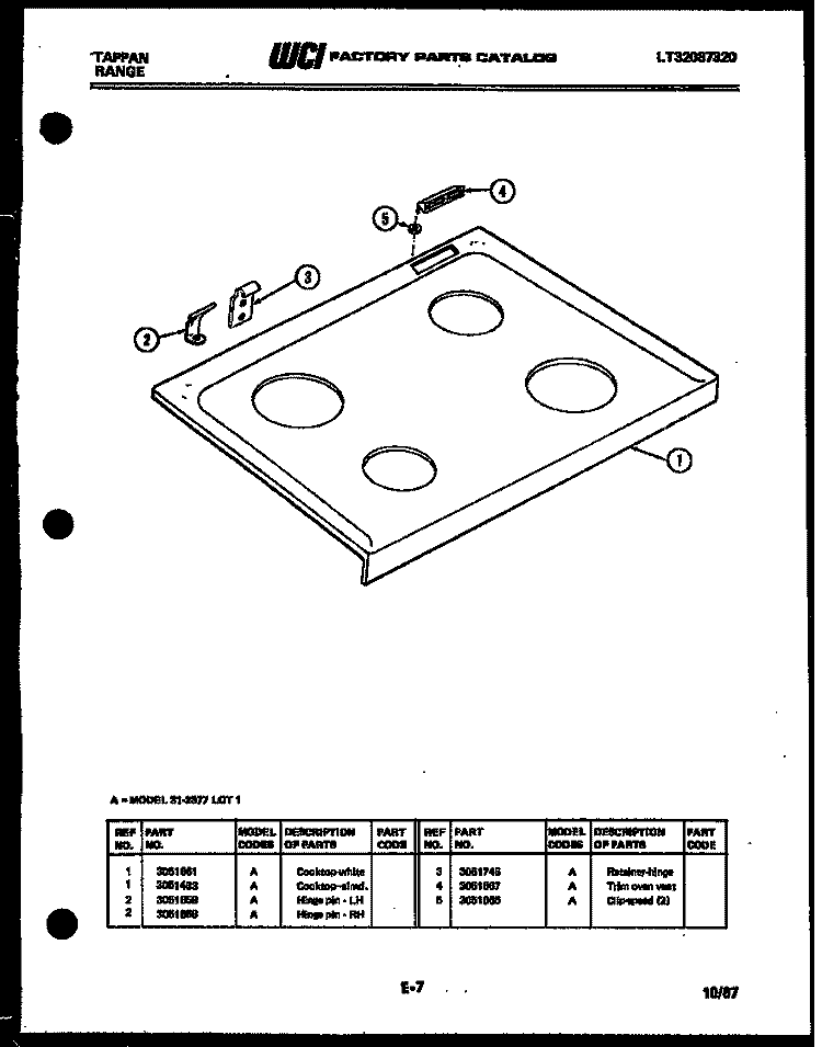 COOKTOP PARTS Diagram and Parts List for 31-2377-00-01  Tappan Range