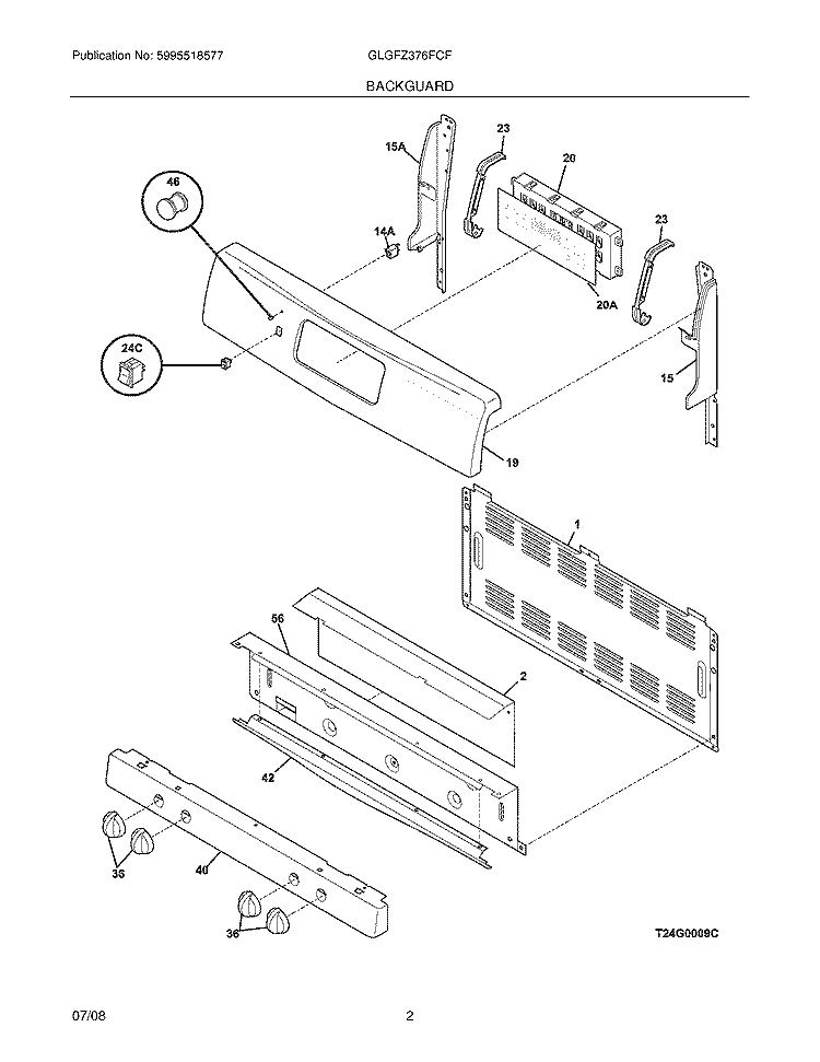BACKGUARD Diagram and Parts List for GLGFZ376FCF  Frigidaire Range