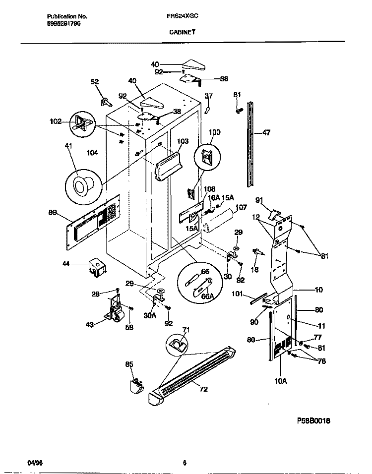 CABINET Diagram and Parts List for FRS24XGCB2  Frigidaire Refrigerator