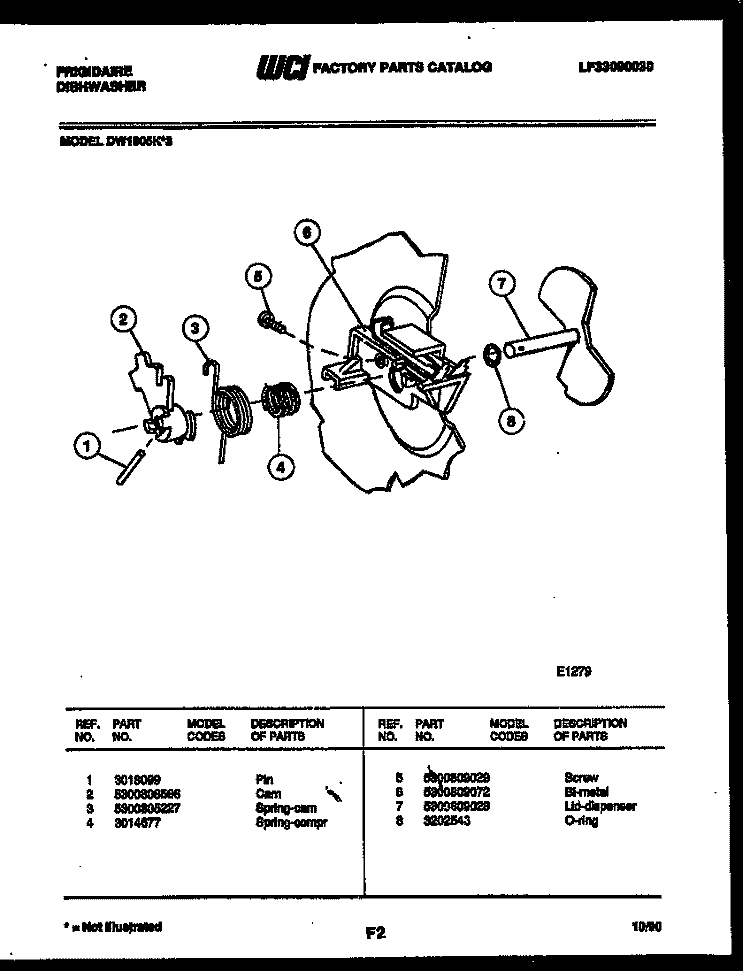 CAM Diagram and Parts List for DW1805KA3  Frigidaire Dishwasher