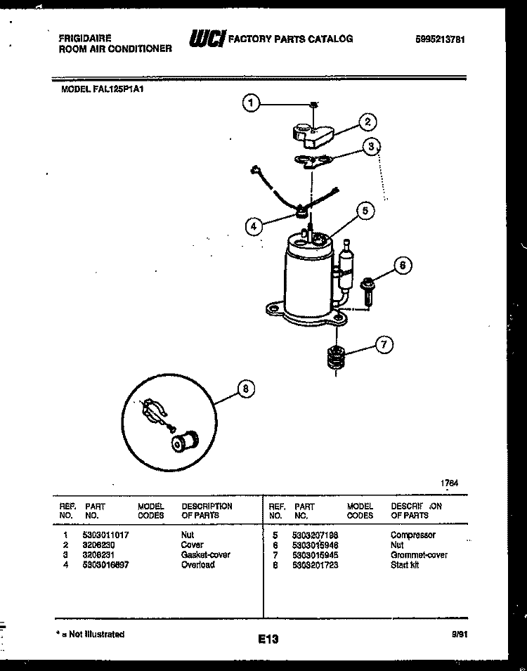 COMPRESSOR PARTS Diagram and Parts List for FAL125P1A1  Frigidaire Air Conditioner