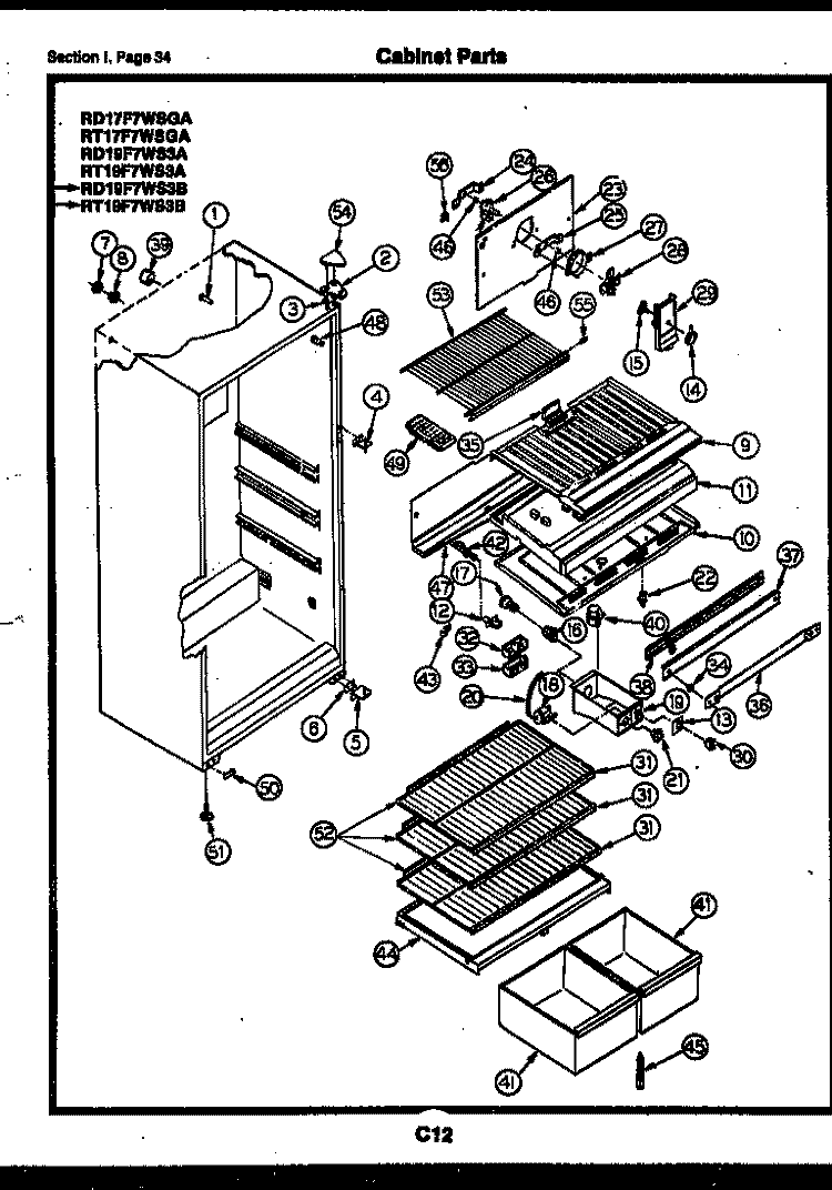 CABINET PARTS Diagram and Parts List for RD19F7WS3B  Gibson Refrigerator
