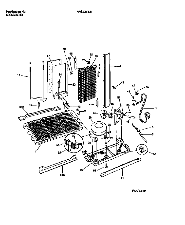 COOLING SYSTEM Diagram and Parts List for FRS22VSBD0  Frigidaire Refrigerator
