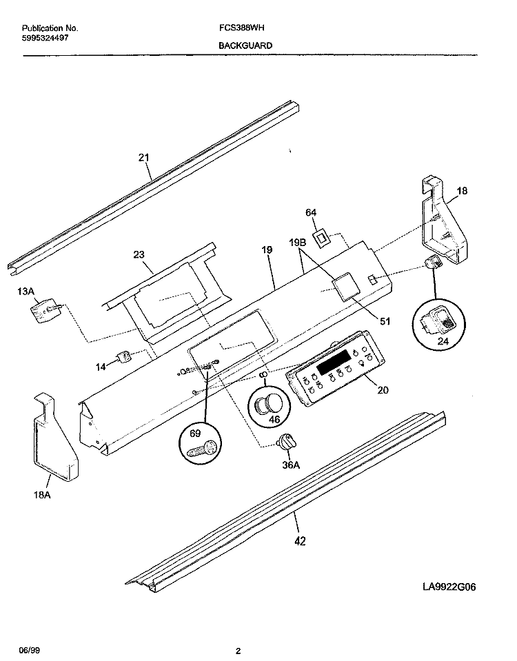 BACKGUARD Diagram and Parts List for FCS388WHCA  Frigidaire Range