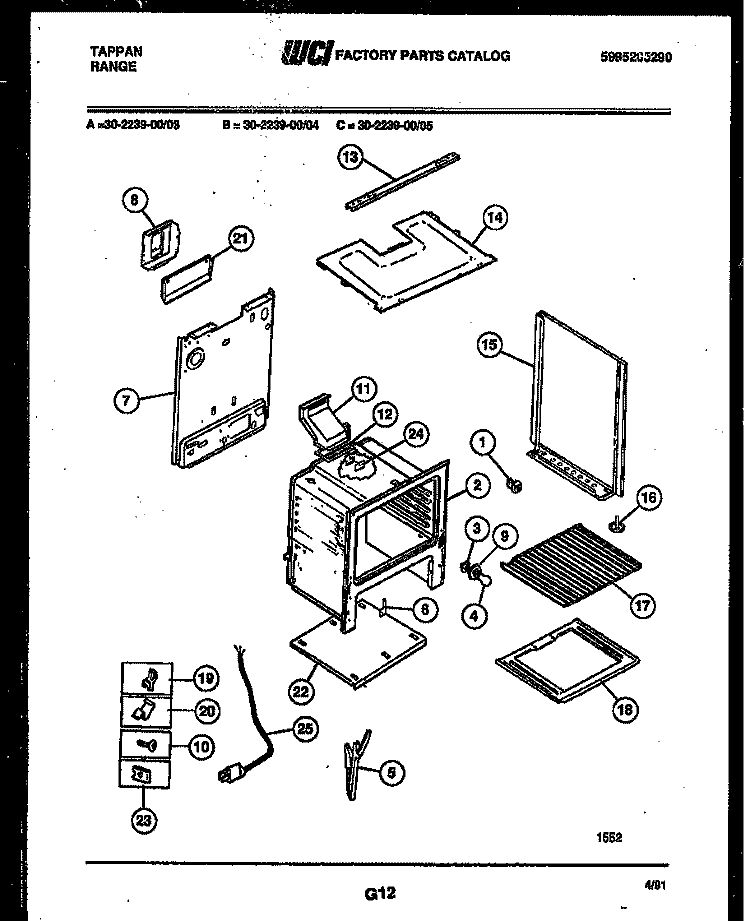 BODY PARTS Diagram and Parts List for 30-2239-00-03  Tappan Range