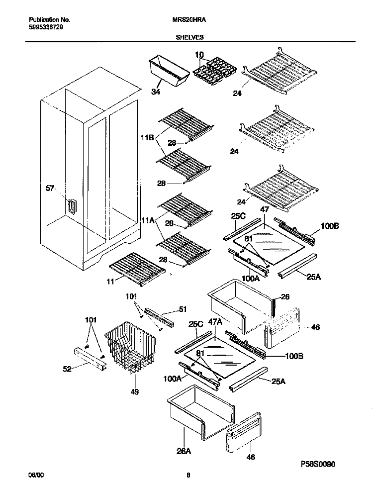 SHELVES Diagram and Parts List for MRS20HRADC  Frigidaire Refrigerator