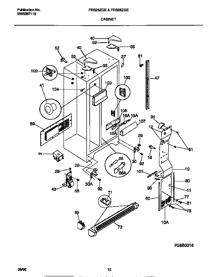 CABINET Diagram and Parts List for FRS26ZGED1  Frigidaire Refrigerator