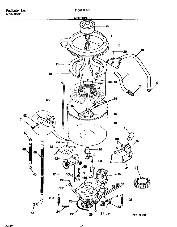 MOTOR / TUB Diagram and Parts List for FLXG52RBT3  Frigidaire Washer Dryer Combo