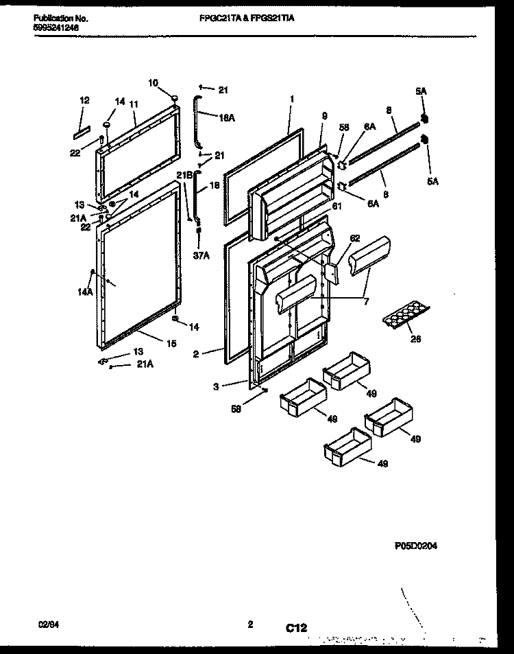 DOOR PARTS Diagram and Parts List for FPGS21TIAL0  Frigidaire Refrigerator