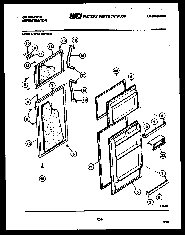 DOOR PARTS Diagram and Parts List for TPK160PN2W  Kelvinator Refrigerator