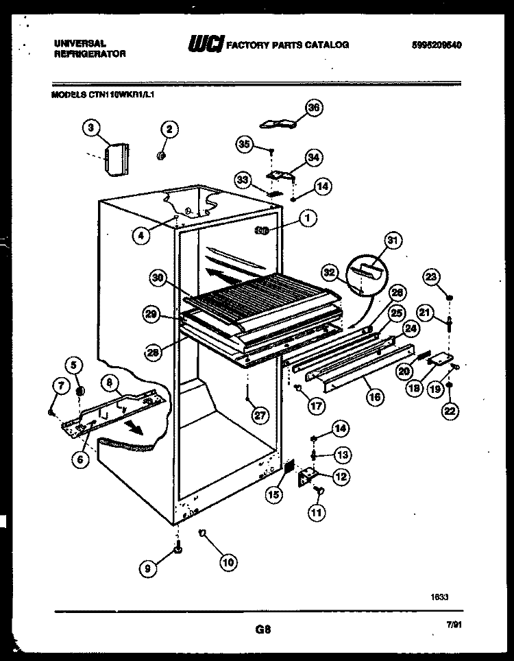 CABINET PARTS Diagram and Parts List for CTN110DKL1  Frigidaire Refrigerator