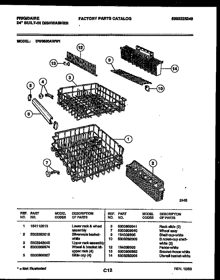 RACKS AND TRAYS Diagram and Parts List for DW8800AWW1  Frigidaire Dishwasher