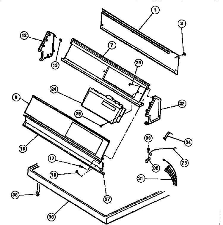 CONSOLE, CONTROLS, TOP PANEL Diagram and Parts List for DG8800PW1  Frigidaire Dryer