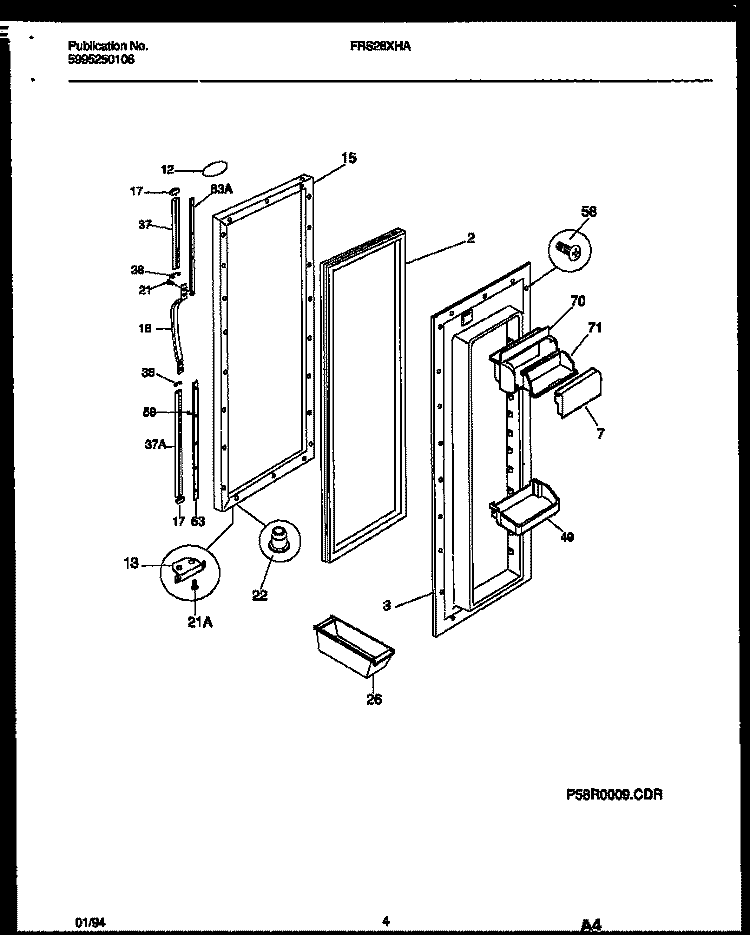 REFRIGERATOR DOOR PARTS Diagram and Parts List for FRS28XHAB1  Frigidaire Refrigerator