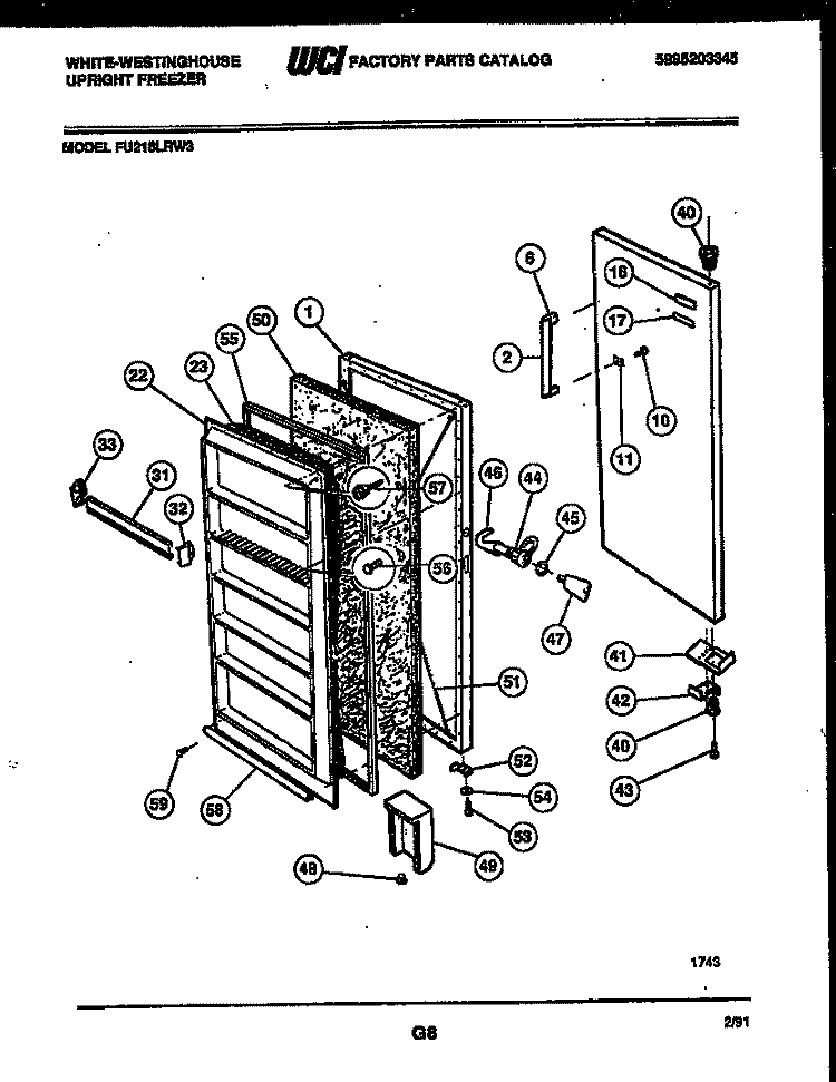 DOOR PARTS Diagram and Parts List for FU218LRW3  Frigidaire Freezer