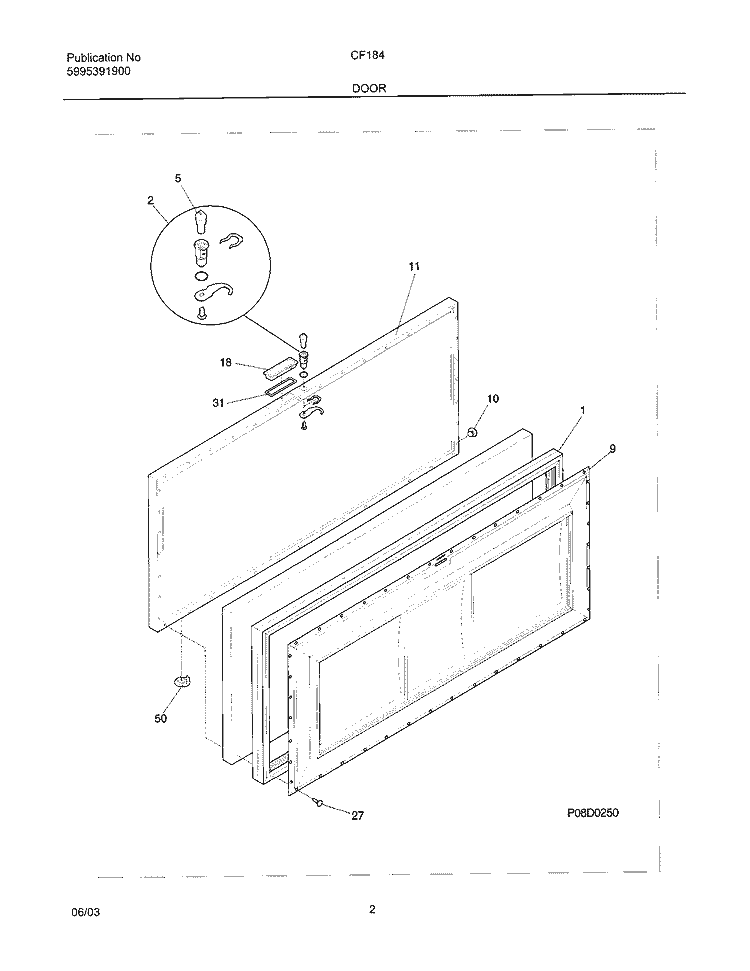 DOOR Diagram and Parts List for CF184  Frigidaire Freezer
