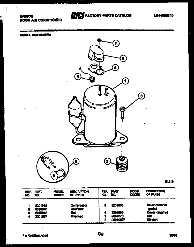 COMPRESSOR PARTS Diagram and Parts List for AM11C4EWA  Gibson Air Conditioner