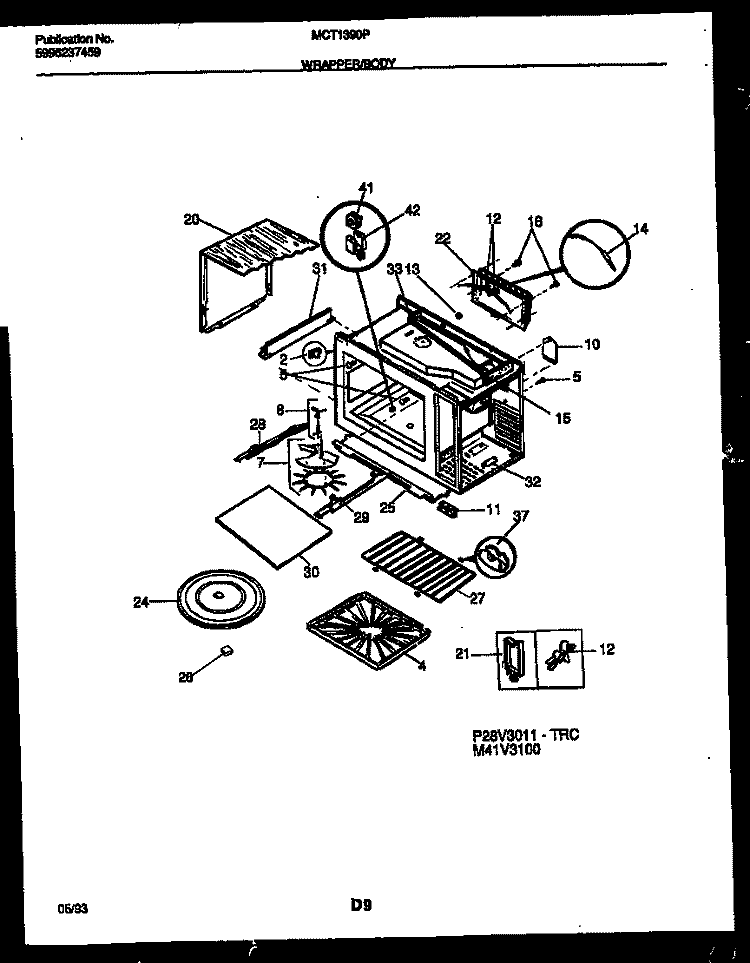 WRAPPER AND BODY PARTS Diagram and Parts List for MCT1390P4  Frigidaire Microwave