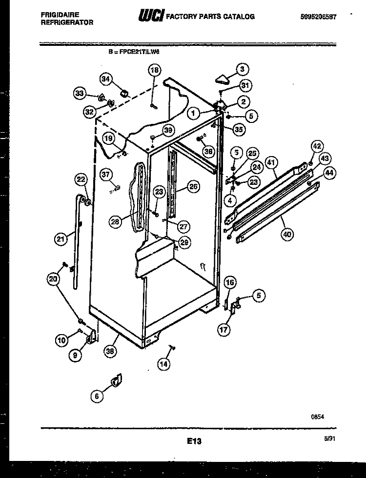 CABINET PARTS Diagram and Parts List for FPCE21TILW2  Frigidaire Refrigerator