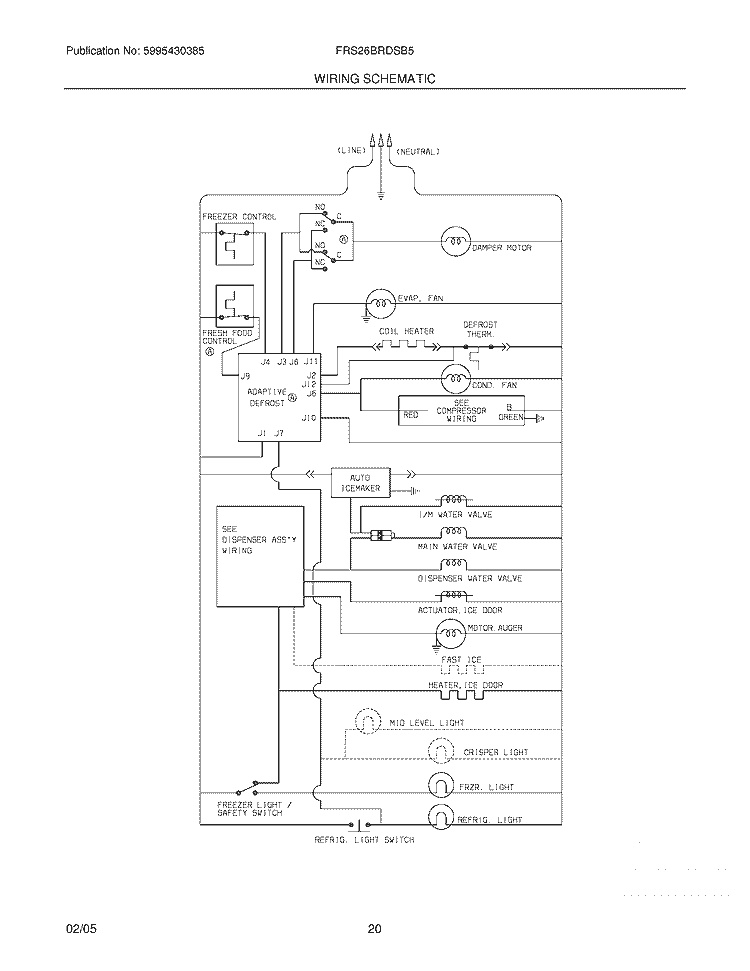 WIRING SCHEMATIC Diagram and Parts List for FRS26BRDSB5  Frigidaire Refrigerator